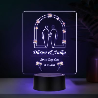 Personalized Couple Night Lamp Custom with Name & Date Bedside Table Lamp Couple Gift Anniversary, Wedding, Marriage, Valentine Day Multicolored Light (Design 1)